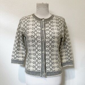 Vintage Angora and Wool Knot Design Cardigan | Cream, Gray | Size M